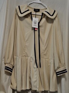 NWT Cider Cream Sailor-Collar Pleated Dress with Navy Trim